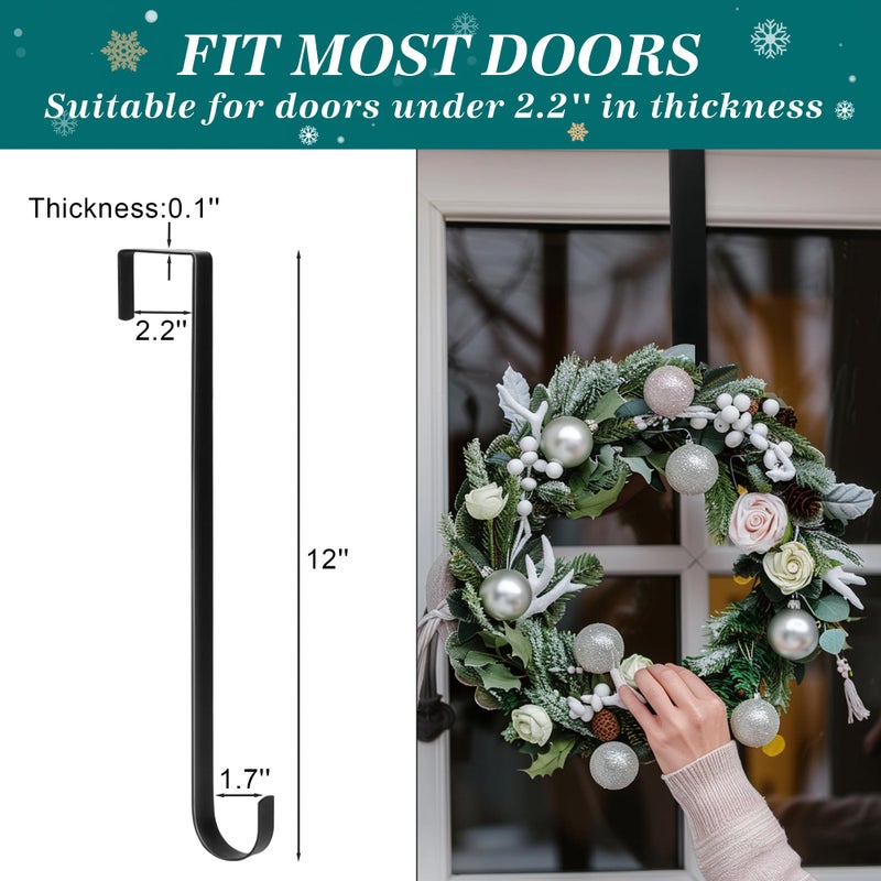 HOOSUN Wreath Hangers for Front Door  12"" Wreath Hanger Door Wreath Hook Over The Door Hanger  Door Wreath Garland Hanger Metal Wreath Holder Door Hanger Hook for Halloween Christmas Front Door Decorations - Image 2
